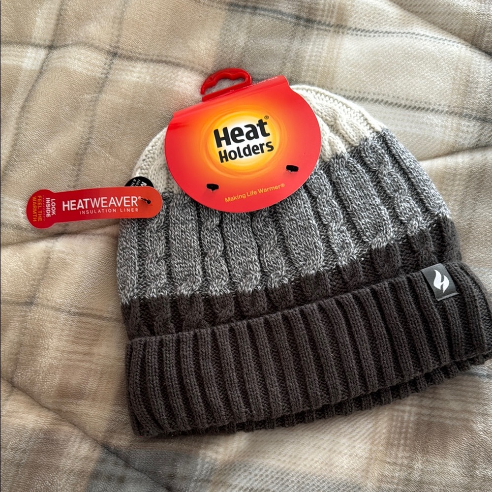 Heat Holders Gray and Black Knit Beanie